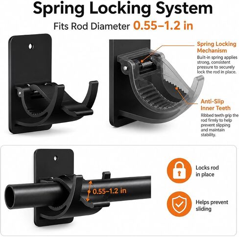 No Drill Curtain Rod Brackets 8 Pack, 20LB Heavy Duty Self Adhesive Renter Friendly Curtain Rod Holders, Curtain Rods No Drilling Black Fits 0.55-1.2 in, Apartment Dorm Bathroom RV Over Blinds in Kuwait