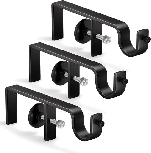 Over-Blinds Curtain Rod Brackets for Outside-Mounted Blinds, No Drill, Adjustable Fit, Set of 3, Black in Kuwait