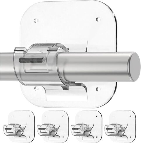 No Drill Curtain Rod Brackets 4PCS, Dual-Install 40LB Self Adhesive Holders, Damage-Free Hooks for Apartment Dorm Bedroom, Fits 0.78-1.57 Inch Rods, Renter Friendly Kitchen Bathroom Home in Kuwait