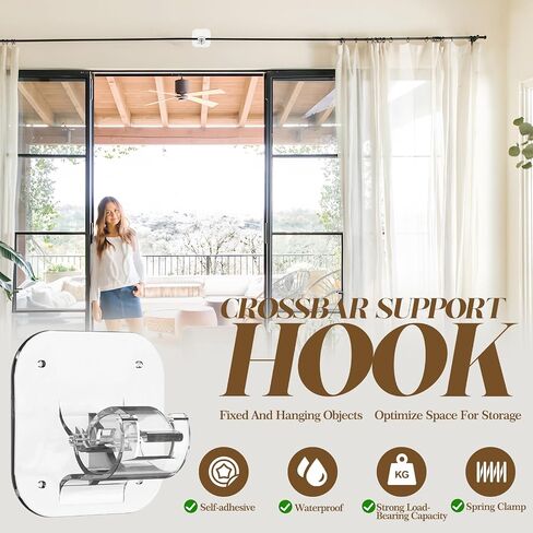 No Drill Curtain Rod Brackets 4PCS, Dual-Install 40LB Self Adhesive Holders, Damage-Free Hooks for Apartment Dorm Bedroom, Fits 0.78-1.57 Inch Rods, Renter Friendly Kitchen Bathroom Home in Kuwait