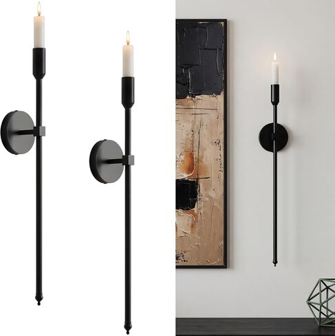 23-inch Large Wall Candle Sconces, Set of 2, Wall Mounted Candle Holder, Modern Chic Home Decor for Bedroom, Dining Room, Living Room (Black) in Kuwait