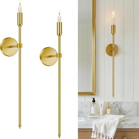 23-inch Large Wall Candle Sconces, Set of 2, Wall Mounted Candle Holder, Modern Chic Home Decor for Bedroom, Dining Room, Living Room (Black) in Kuwait