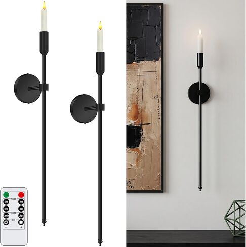 23-inch Large Wall Candle Sconces, Set of 2, Wall Mounted Candle Holder, Modern Chic Home Decor for Bedroom, Dining Room, Living Room (Black) in Kuwait