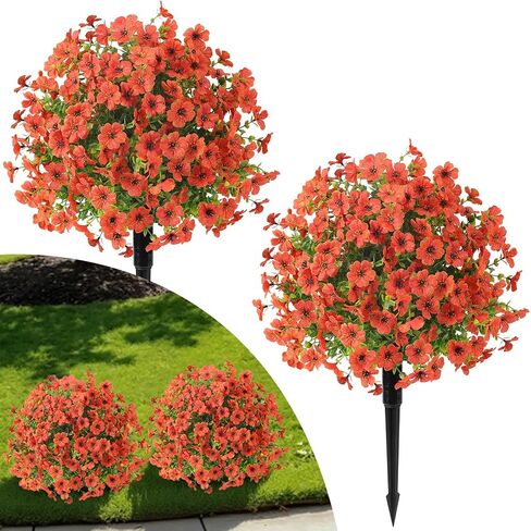 Alupssuc 2Pcs 20" Artificial Topiary Ball Flowers, UV Resistant Outdoor Faux Plants with Ground Spikes, Fake Bushes, 4 Colors Mix Spring Summer Decor for Garden, Porch, Patio & Indoor Planters in Saudi Arabia