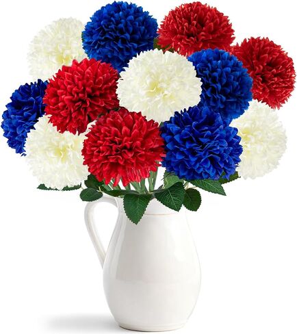 Yunfan 4th of July Decorations Patriotic Decor 12Pcs Artificial Flowers Red White and Blue for Independence Memorial Veterans Labor Fourth of July Home Party Centerpiece Vase in Saudi Arabia