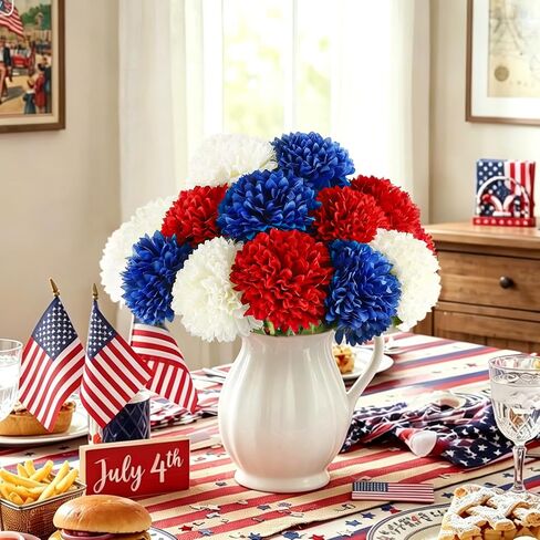 Yunfan 4th of July Decorations Patriotic Decor 12Pcs Artificial Flowers Red White and Blue for Independence Memorial Veterans Labor Fourth of July Home Party Centerpiece Vase in Saudi Arabia