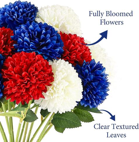 Yunfan 4th of July Decorations Patriotic Decor 12Pcs Artificial Flowers Red White and Blue for Independence Memorial Veterans Labor Fourth of July Home Party Centerpiece Vase in Saudi Arabia
