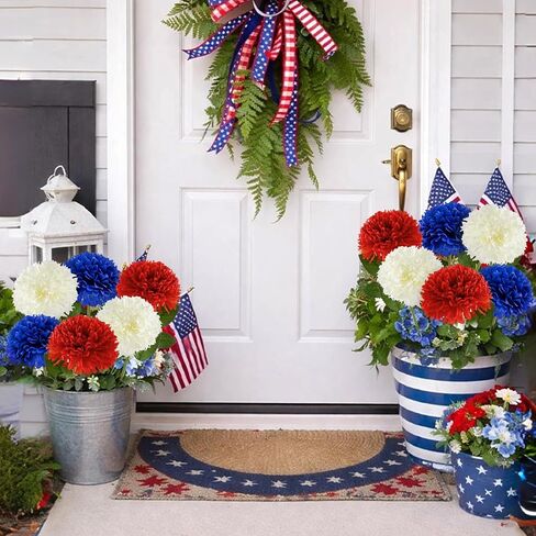 Yunfan 4th of July Decorations Patriotic Decor 12Pcs Artificial Flowers Red White and Blue for Independence Memorial Veterans Labor Fourth of July Home Party Centerpiece Vase in Saudi Arabia