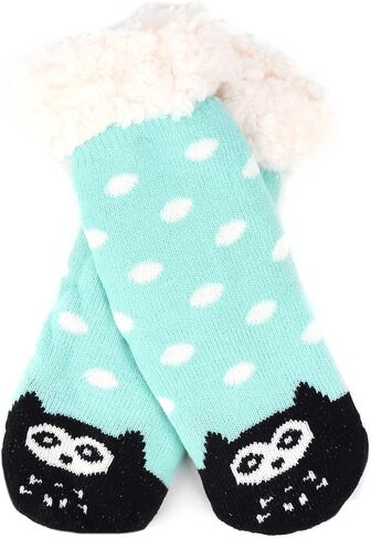 Girls' Kid Plush Winter Fleece Owl Dots Fuzzy Sherpa Socks - Baby Blue in Saudi Arabia
