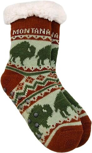 Americaware Montana Slipper Socks With Bison Pattern - Kids Size in Kuwait