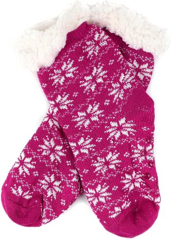 Girls' Snowflakes Plush Fuzzy Sherpa Slipper Socks - Pink in Saudi Arabia