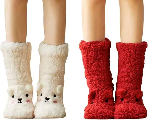 Adorable Bear Cozy Socks for Winter - Stay Toasty and Cute fuzzy and fluffy - Two Pairs in Saudi Arabia