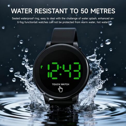 TOOCAT Fashion LED Watches, Black Touchscreen Electronic Watch, Silicone Strap, Water-Resistant to 30 Meters, Unisex, for Teens and Students in Saudi Arabia