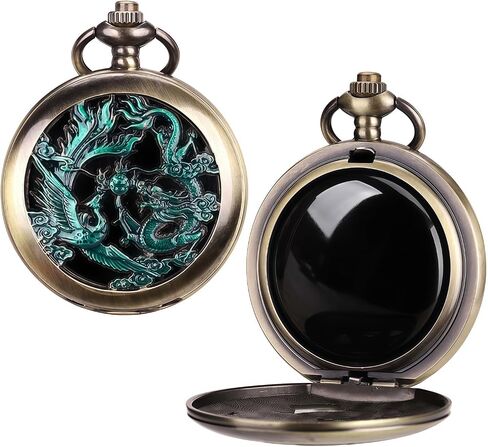 ManChDa Scrying Mirror Black Obsidian Mirror Lucky Dragon & Phoenix Pocket Watch Shell Witchcraft Kit Wiccan Supplies and Tools Witchy Gifts, Black Gold in Saudi Arabia