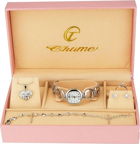 Gift Set Women's Watch Silver- Jewelry Set- Necklace-Ring- Earrings - Band in Saudi Arabia