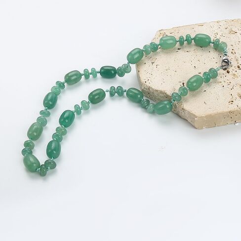Womens Handmade Beaded Gemstone Necklace - Natural Green Aventurine, Jade, Pink Rose Quartz, Clear Quartz | Length 19In in Kuwait