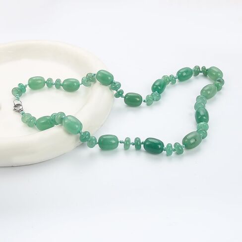 Womens Handmade Beaded Gemstone Necklace - Natural Green Aventurine, Jade, Pink Rose Quartz, Clear Quartz | Length 19In in Kuwait