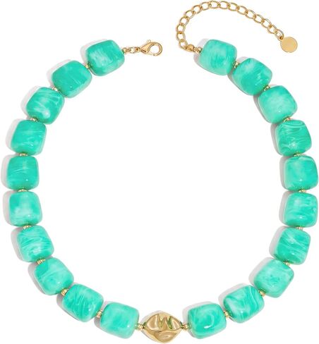 Beaded Necklaces for Women Boho Chunky Necklace Statement Big Resin Bead Choker Fashion Summer Beach Jewelry in Saudi Arabia