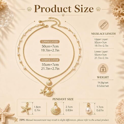 Shell Starfish Necklace for Women Gold Tone Layered Beach Jewelry Pearl Seashell Charm Adjustable Coastal Necklace for Summer Vacation Outfits Gifts in Kuwait
