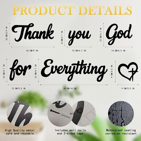 BRRSSIO Metal Wall Art Black Wall Decor Thank You God For Everything Decorative Sign for Kitchen Office Bedroom Living Room, Vintage Farmhouse Christian Wall Decorations in Saudi Arabia