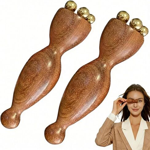 Facial Massage Tool Set 2pcs Sandalwood Eye Massager with 5 Copper Beads Wooden Facial Massage Tools Gua Sha Eye Massager Tool for Face Acupressure Head Massage Wood Therapy Manual Massage Tool in Saudi Arabia
