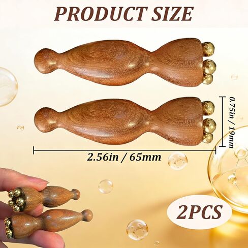 Facial Massage Tool Set 2pcs Sandalwood Eye Massager with 5 Copper Beads Wooden Facial Massage Tools Gua Sha Eye Massager Tool for Face Acupressure Head Massage Wood Therapy Manual Massage Tool in Saudi Arabia