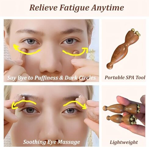 Facial Massage Tool Set 2pcs Sandalwood Eye Massager with 5 Copper Beads Wooden Facial Massage Tools Gua Sha Eye Massager Tool for Face Acupressure Head Massage Wood Therapy Manual Massage Tool in Saudi Arabia