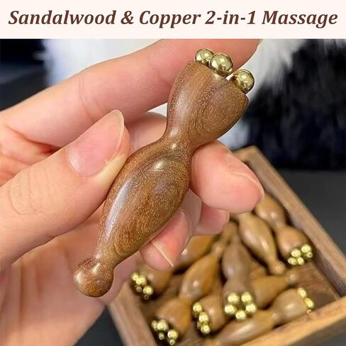 Facial Massage Tool Set 2pcs Sandalwood Eye Massager with 5 Copper Beads Wooden Facial Massage Tools Gua Sha Eye Massager Tool for Face Acupressure Head Massage Wood Therapy Manual Massage Tool in Saudi Arabia