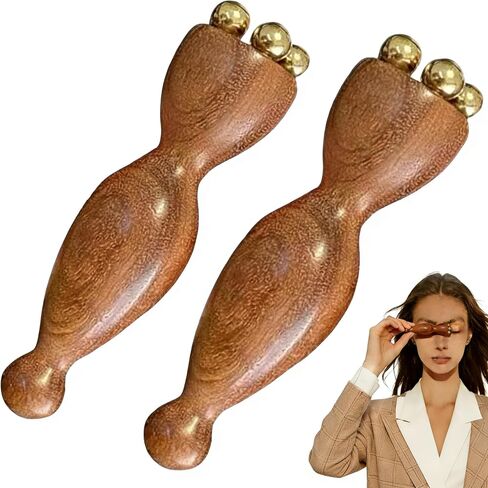 Facial Massage Tool Set 2pcs Sandalwood Eye Massager with 5 Copper Beads Wooden Facial Massage Tools Gua Sha Eye Massager Tool for Face Acupressure Head Massage Wood Therapy Manual Massage Tool in Saudi Arabia
