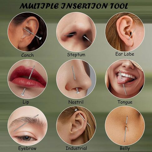 14G 16G 18G 20G Piercing Taper Ball Grabber Tool for Changing Jewelry - Stainless Steel Flat Back Earring Tool Threader Threadless Insertion Pin Body Piercing Needles Kit for Ear Nose Lip Tongue Navel in Kuwait