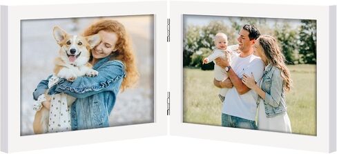 Vittanly 5x7 Double Picture Frame, Hinged 2 Opening MDF Photo Frames with Plexiglass, Vertical Tabletop Stand, Black in Saudi Arabia