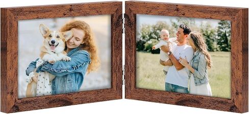 Vittanly 5x7 Double Picture Frame, Hinged 2 Opening MDF Photo Frames with Plexiglass, Vertical Tabletop Stand, Black in Saudi Arabia