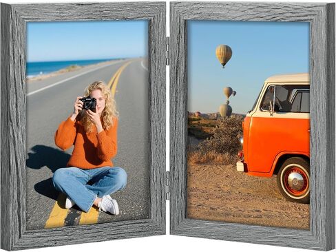 Vittanly 5x7 Double Picture Frame, Hinged 2 Opening MDF Photo Frames with Plexiglass, Vertical Tabletop Stand, Black in Saudi Arabia