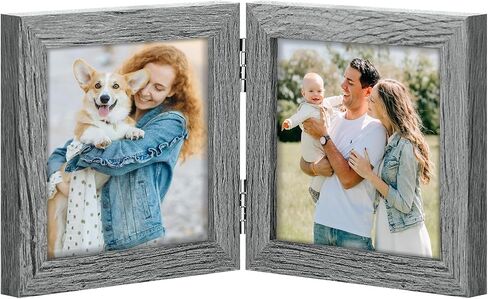 Vittanly 5x7 Double Picture Frame, Hinged 2 Opening MDF Photo Frames with Plexiglass, Vertical Tabletop Stand, Black in Saudi Arabia