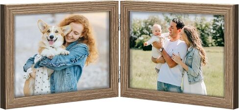Vittanly 5x7 Double Picture Frame, Hinged 2 Opening MDF Photo Frames with Plexiglass, Vertical Tabletop Stand, Black in Saudi Arabia