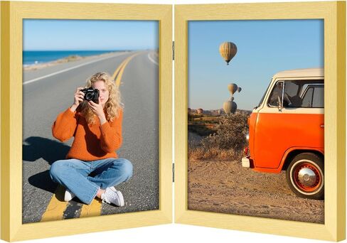 Vittanly 5x7 Double Picture Frame, Hinged 2 Opening MDF Photo Frames with Plexiglass, Vertical Tabletop Stand, Black in Saudi Arabia