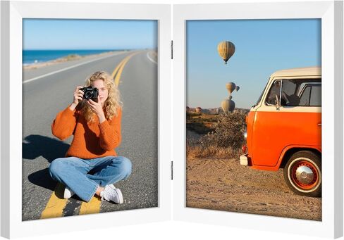 Vittanly 5x7 Double Picture Frame, Hinged 2 Opening MDF Photo Frames with Plexiglass, Vertical Tabletop Stand, Black in Saudi Arabia