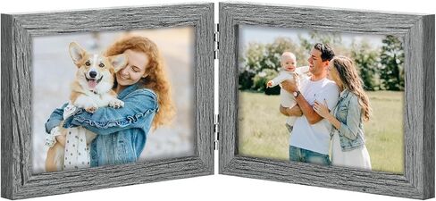 Vittanly 5x7 Double Picture Frame, Hinged 2 Opening MDF Photo Frames with Plexiglass, Vertical Tabletop Stand, Black in Saudi Arabia