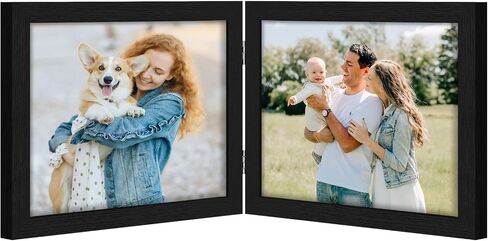 Vittanly 5x7 Double Picture Frame, Hinged 2 Opening MDF Photo Frames with Plexiglass, Vertical Tabletop Stand, Black in Saudi Arabia