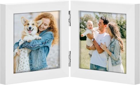 Vittanly 5x7 Double Picture Frame, Hinged 2 Opening MDF Photo Frames with Plexiglass, Vertical Tabletop Stand, Black in Saudi Arabia