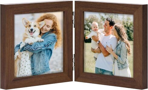 Vittanly 5x7 Double Picture Frame, Hinged 2 Opening MDF Photo Frames with Plexiglass, Vertical Tabletop Stand, Black in Saudi Arabia