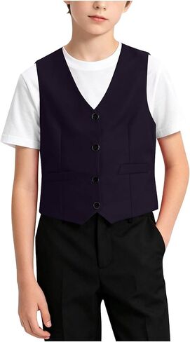 Boy's 4 Button Formal Suit Vest Solid Color V Neck Dress Waistcoat for Kids Stylish Sleeveless Shirts with Pockets in Kuwait