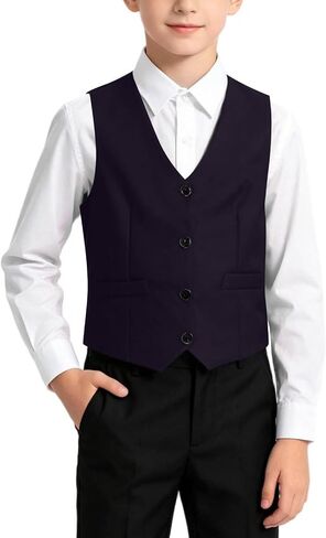 Boy's 4 Button Formal Suit Vest Solid Color V Neck Dress Waistcoat for Kids Stylish Sleeveless Shirts with Pockets in Kuwait