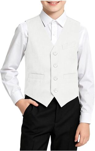 Boys Formal Suit Vest Sleeveless V Neck Button Down Waistcoat School Uniform Cropped Tops Dress Shirts with Pockets in Kuwait
