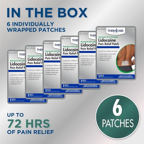 Thera|Care Maximum Strength OTC Pain Relief Patch | 4% Lidocaine Patch | 3.9" x 5.5" | 6-Count Box in Kuwait
