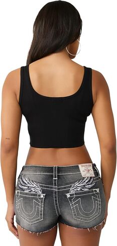 True Religion Women’s Crystal Bandanna Rib Tank – Ribbed Stretch Knit, Scoop Neck, Crystal Detailing in Kuwait