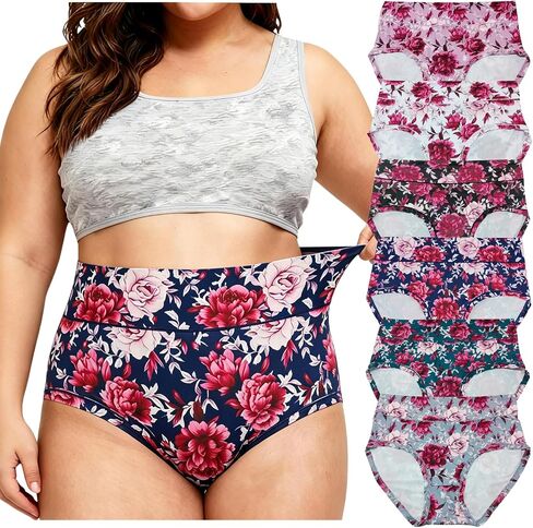 Women's Plus Size Underwear Floral Print Panties Briefs 6 Pack XL-5XL High Waist Ladies Undies for Women in Saudi Arabia