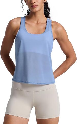 CRZ YOGA Mesh Workout Tank Tops for Women - Athletic Sheer Scoop Neck Cover Up Breathable Summer Sleeveless Shirts in Kuwait