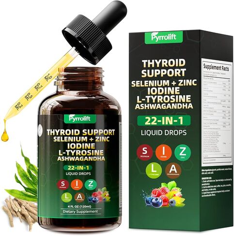 Thyroid Support for Women & Men, 22 in 1 Natural Herbal Formula Support Body Immune & Balance | Kelp Ashwagandha Turmeric Selenium Zinc L-Tyrosine Vitamin B12 | Thyroid Supplement Liquid Drops, 120 ML in Kuwait