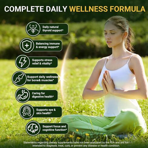 Thyroid Support for Women & Men, 22 in 1 Natural Herbal Formula Support Body Immune & Balance | Kelp Ashwagandha Turmeric Selenium Zinc L-Tyrosine Vitamin B12 | Thyroid Supplement Liquid Drops, 120 ML in Kuwait